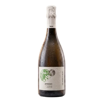 Butelka włoskiego Prosecco Terre di Rai ze szczepu Glera.
